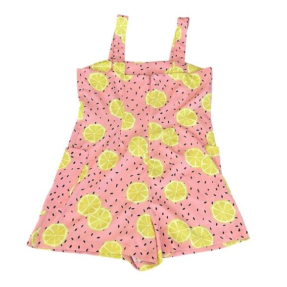 Anthropologie Hutch Women’s Lemon Fruit Pink Overalls Shortalls Romper Jumpsuit - Picture 7 of 13